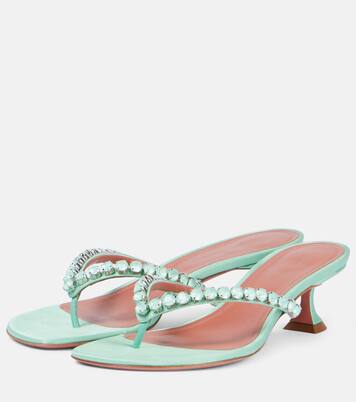 Sandalias Gigi 45 de satén y cuero adornadas  | Amina Muaddi