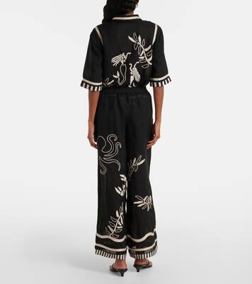 Pantalon ample Octopus brodé en lin | Eres