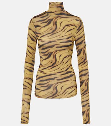 Tiger-print jersey top  | Ganni