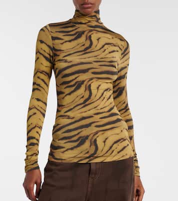 Tiger-print jersey top  | Ganni