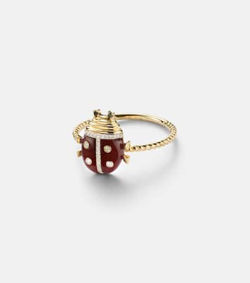 Bague Coccinelle Mini en or 9 ct, agate et diamants | Yvonne Léon