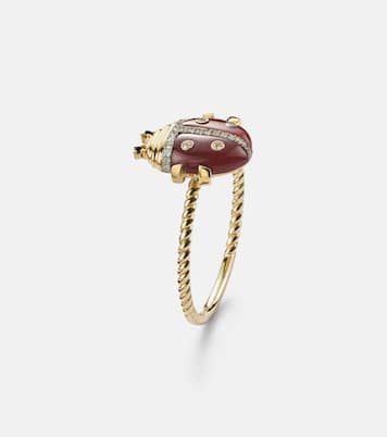 Bague Coccinelle Mini en or 9 ct, agate et diamants | Yvonne Léon