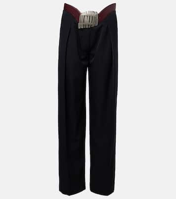 Leather-trimmed wool wide-leg pants | Jean Paul Gaultier