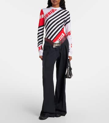 Leather-trimmed wool wide-leg pants | Jean Paul Gaultier
