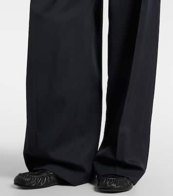 Leather-trimmed wool wide-leg pants | Jean Paul Gaultier