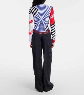 Leather-trimmed wool wide-leg pants | Jean Paul Gaultier