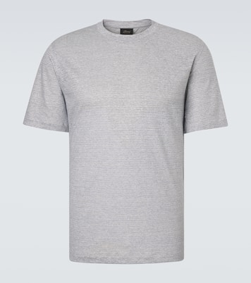 T-shirt rayé en lin et coton mélangés | Brioni