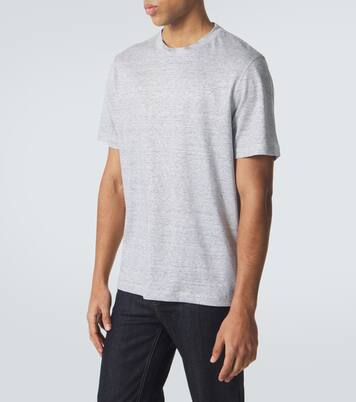 T-shirt rayé en lin et coton mélangés | Brioni