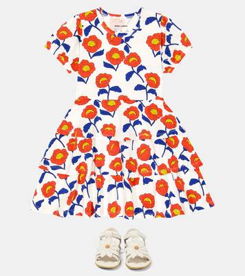 Flowers tiered cotton-blend jersey dress | Mini Rodini