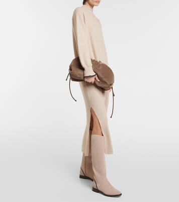 بوت للركبة من الجلد السويدي | Brunello Cucinelli