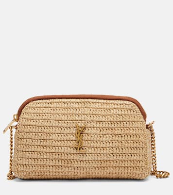 Gaby leather-trimmed raffia shoulder bag | Saint Laurent