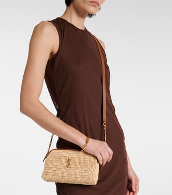 Gaby leather-trimmed raffia shoulder bag | Saint Laurent