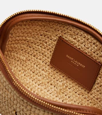 Gaby leather-trimmed raffia shoulder bag | Saint Laurent