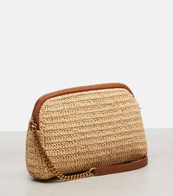 Gaby leather-trimmed raffia shoulder bag | Saint Laurent