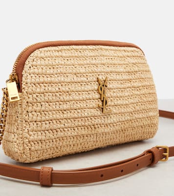 Gaby leather-trimmed raffia shoulder bag | Saint Laurent