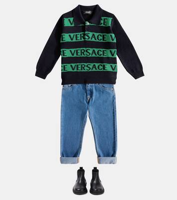 Logo wool polo sweater | Versace Kids
