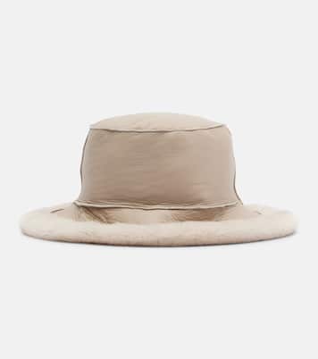 Shearling-trimmed leather boater hat | Brunello Cucinelli
