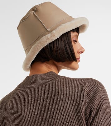 Shearling-trimmed leather boater hat | Brunello Cucinelli