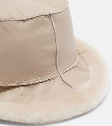 Shearling-trimmed leather boater hat | Brunello Cucinelli