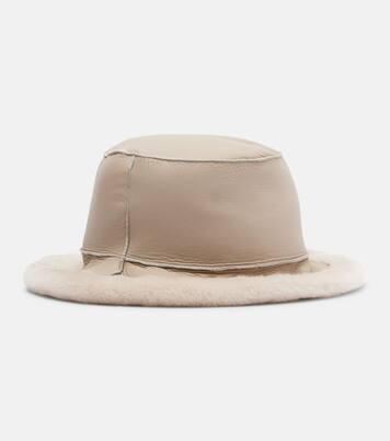 Shearling-trimmed leather boater hat | Brunello Cucinelli
