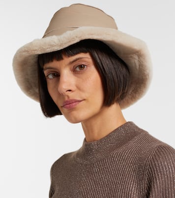 Shearling-trimmed leather boater hat | Brunello Cucinelli