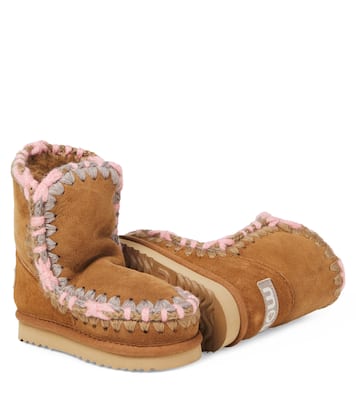Embroidered shearling-lined suede boots | Mou Kids