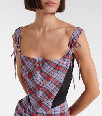 Puppy tartan linen and mesh bustier top | Vivienne Westwood