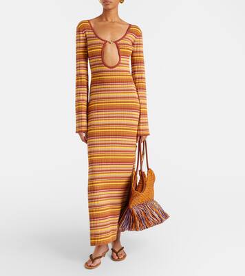Rey cutout ribbed-knit striped maxi dress | Bananhot