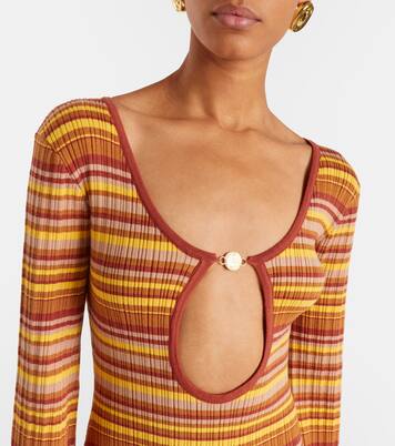 Rey cutout ribbed-knit striped maxi dress | Bananhot