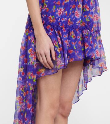 Robe asymétrique Dora en soie à fleurs | Caroline Constas