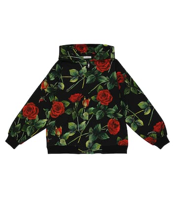 Sweat-shirt à capuche en coton mélangé à fleurs | Dolce&Gabbana Kids