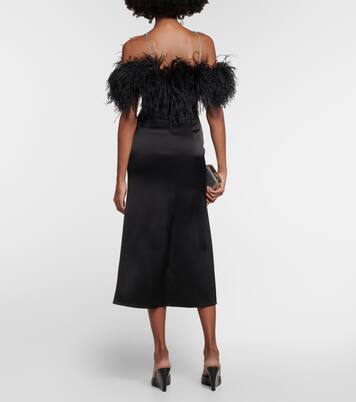Robe midi en satin à plumes | David Koma