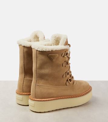 Evolve shearling-lined suede lace-up boots | Prada