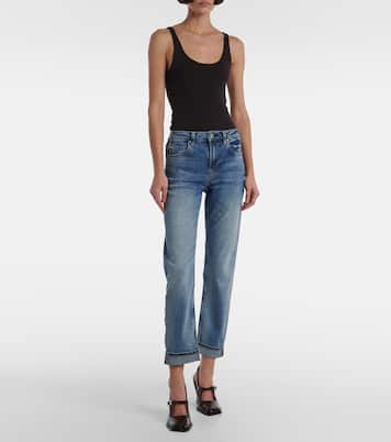 Jean droit Girlfriend à taille mi-haute | AG Jeans