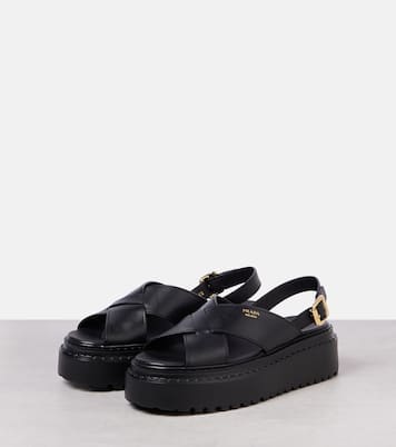 Leather platform sandals | Prada