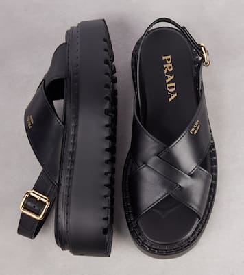 Leather platform sandals | Prada