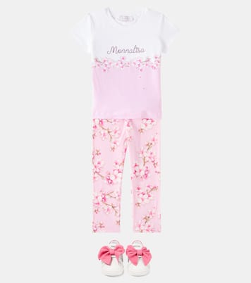 Logo floral cotton-blend T-shirt | Monnalisa
