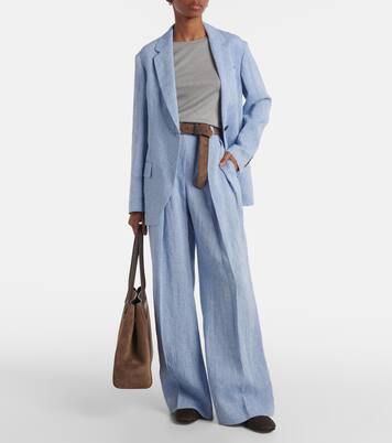 Pantalones anchos en mezcla de lino | Brunello Cucinelli