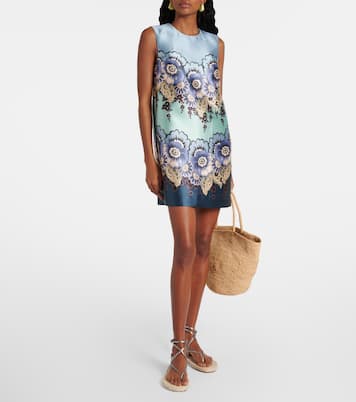 فستان قصير من الساتان بطبعات الورود | Alémais