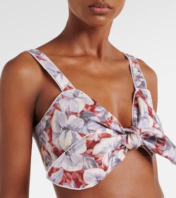 Top raccourci Luna en lin à fleurs | Posse