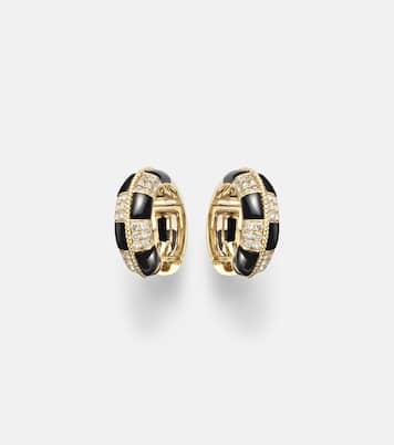 Mini 9kt gold earrings with diamonds and onyx | Yvonne Léon