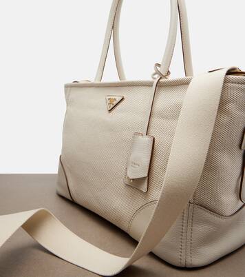 Large leather-trimmed canvas tote bag | Prada
