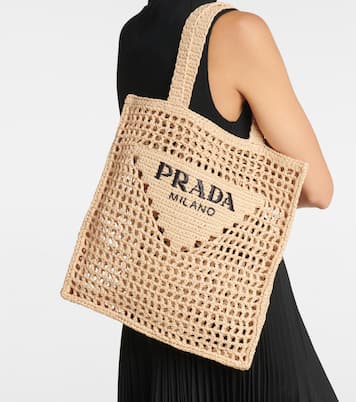 Tote Small de rafia con logo | Prada