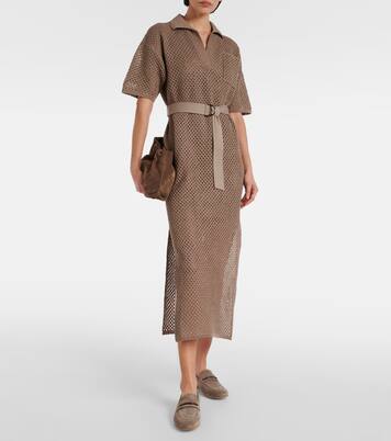 Cotton mesh polo dress | Brunello Cucinelli