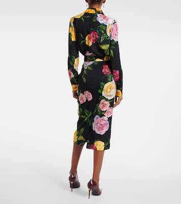 Jupe midi en soie mélangée à fleurs | Dolce&Gabbana