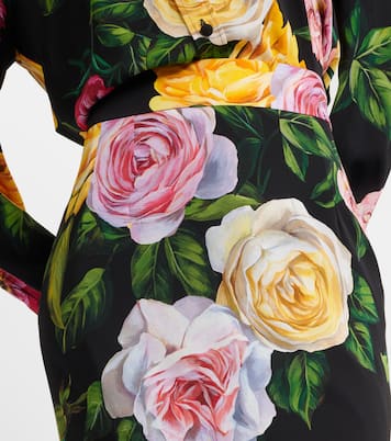 Jupe midi en soie mélangée à fleurs | Dolce&Gabbana