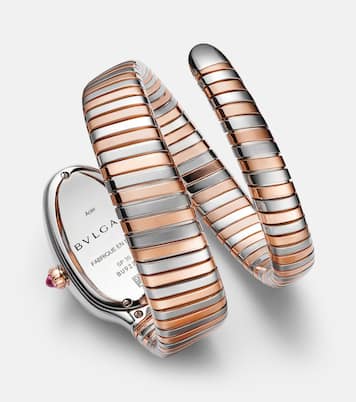 Orologio Serpenti Tubogas 35mm in oro rosa 18kt e acciaio inox con rubellite | Bvlgari
