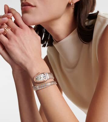 Orologio Serpenti Tubogas 35mm in oro rosa 18kt e acciaio inox con rubellite | Bvlgari