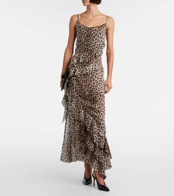 Leopard-print draped silk maxi dress | Jacques Wei