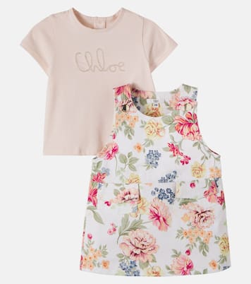 Baby logo floral cotton dress and T-shirt set | Chloé Kids